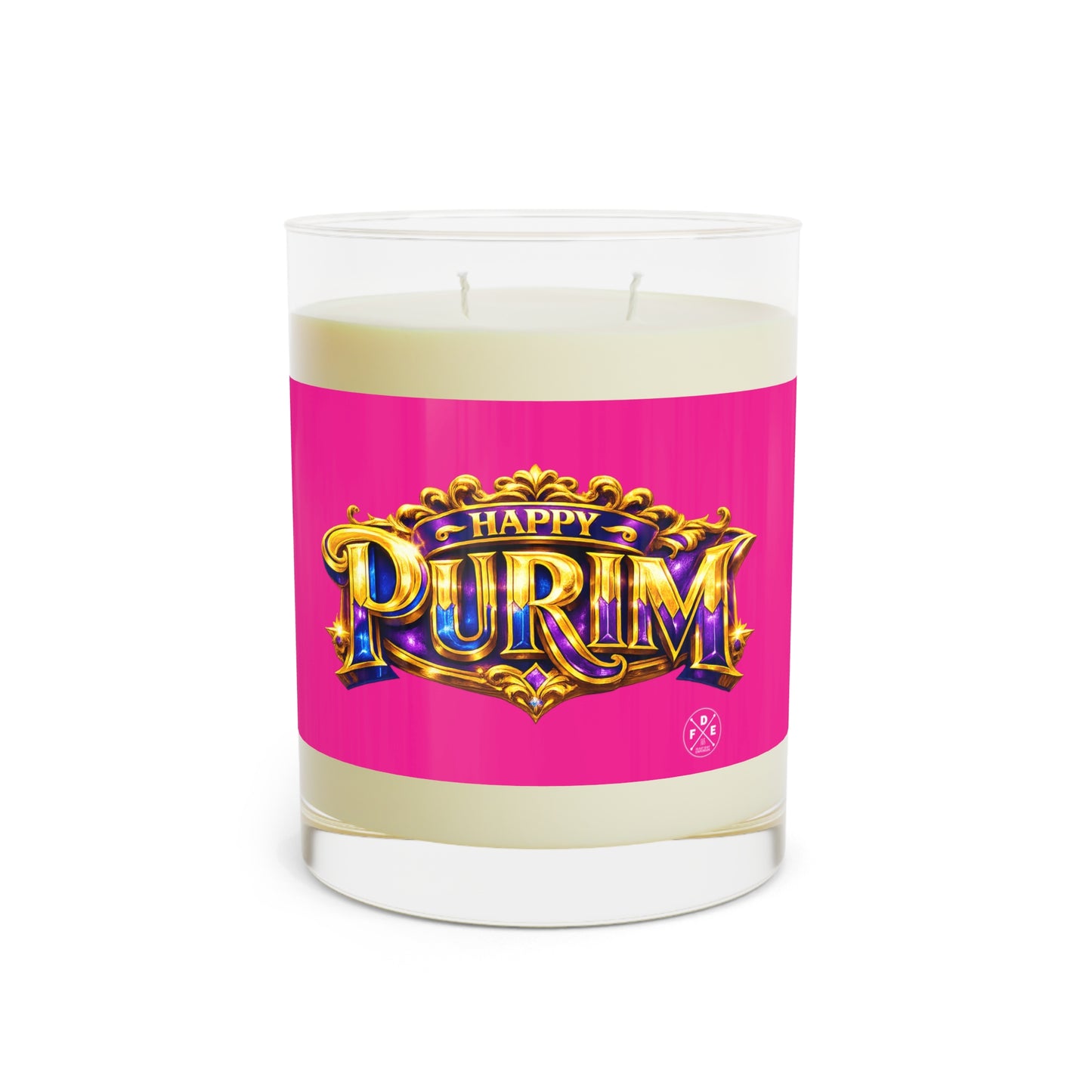 Pink & Colorful Purim Scented Glass Candle (11oz)