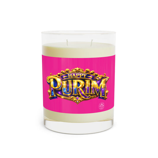 Pink & Colorful Purim Scented Glass Candle (11oz)