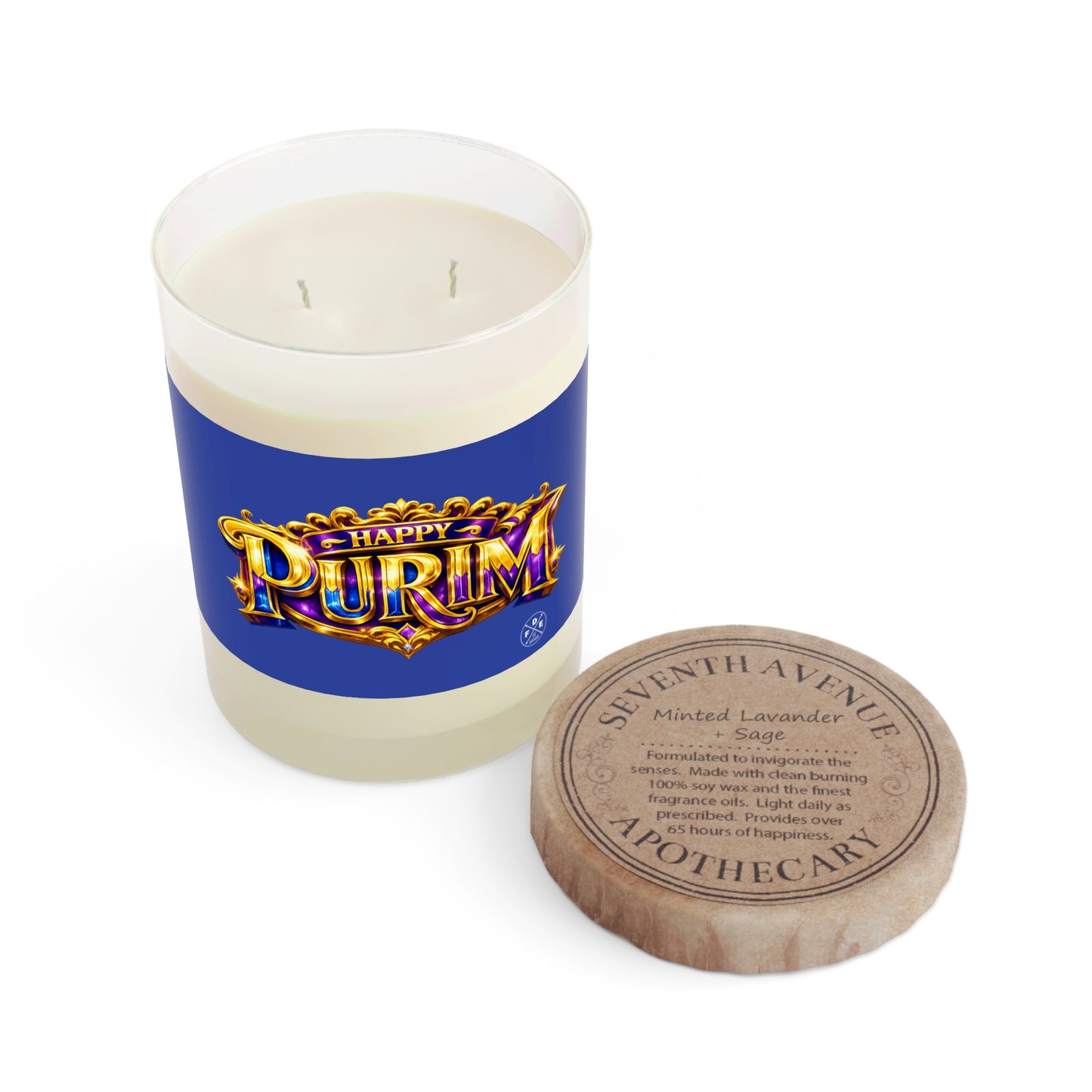 Blue & Colorful Purim Scented Glass Candle (11oz)