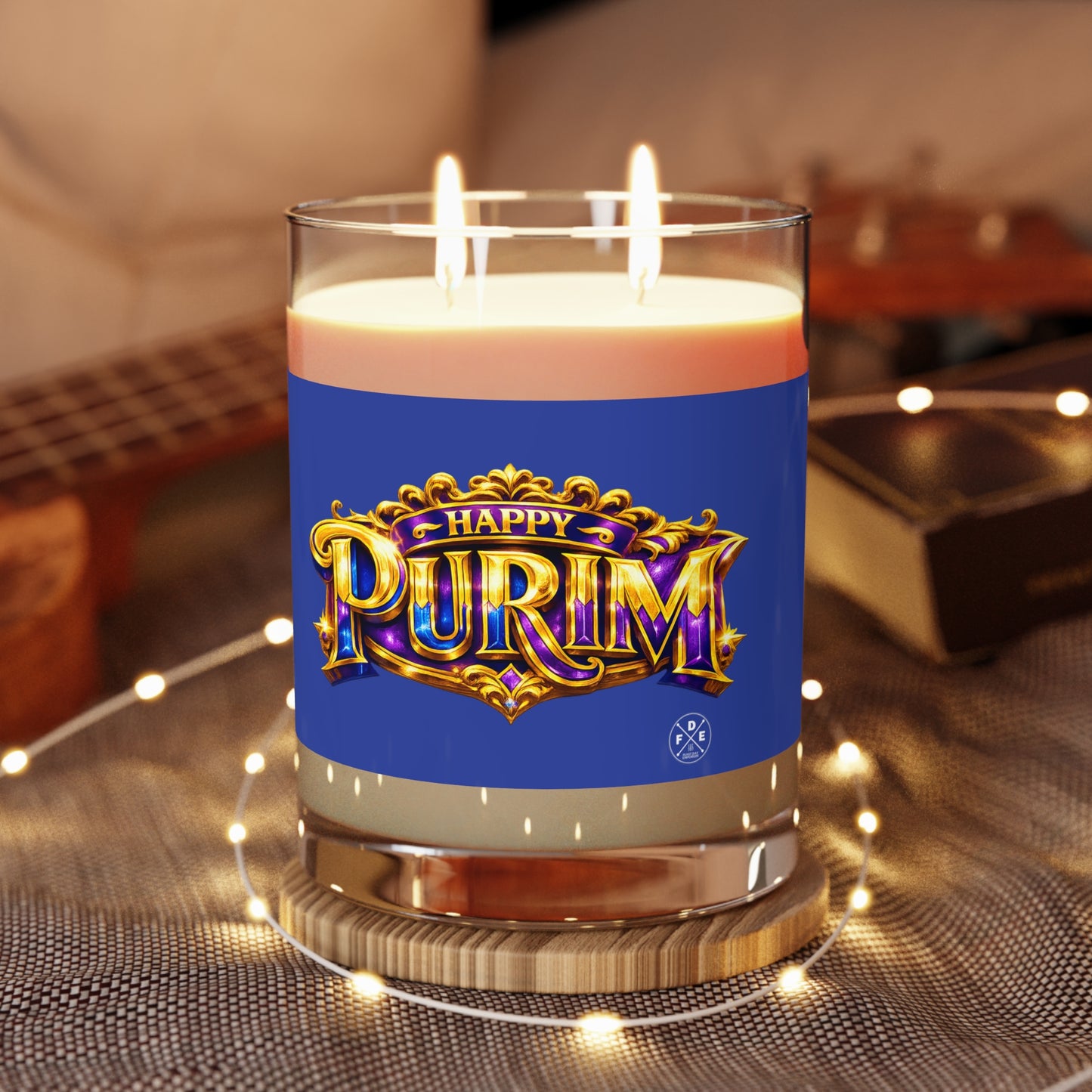 Blue & Colorful Purim Scented Glass Candle (11oz)