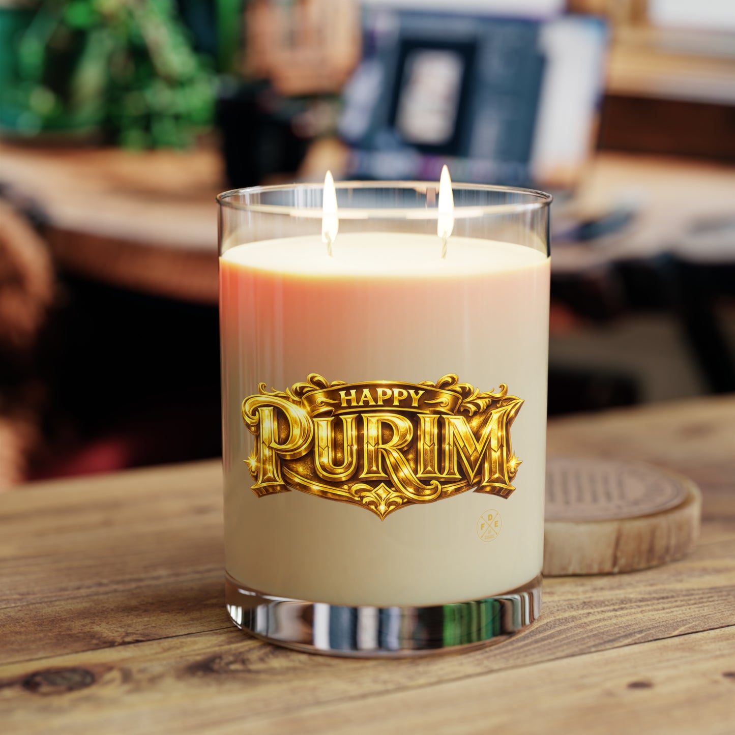 Cream & Gold Purim Scented Glass Candle (11oz)