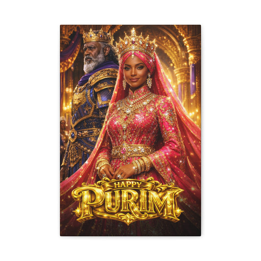 Happy Purim Canvas - Queen Esther & Mordecai