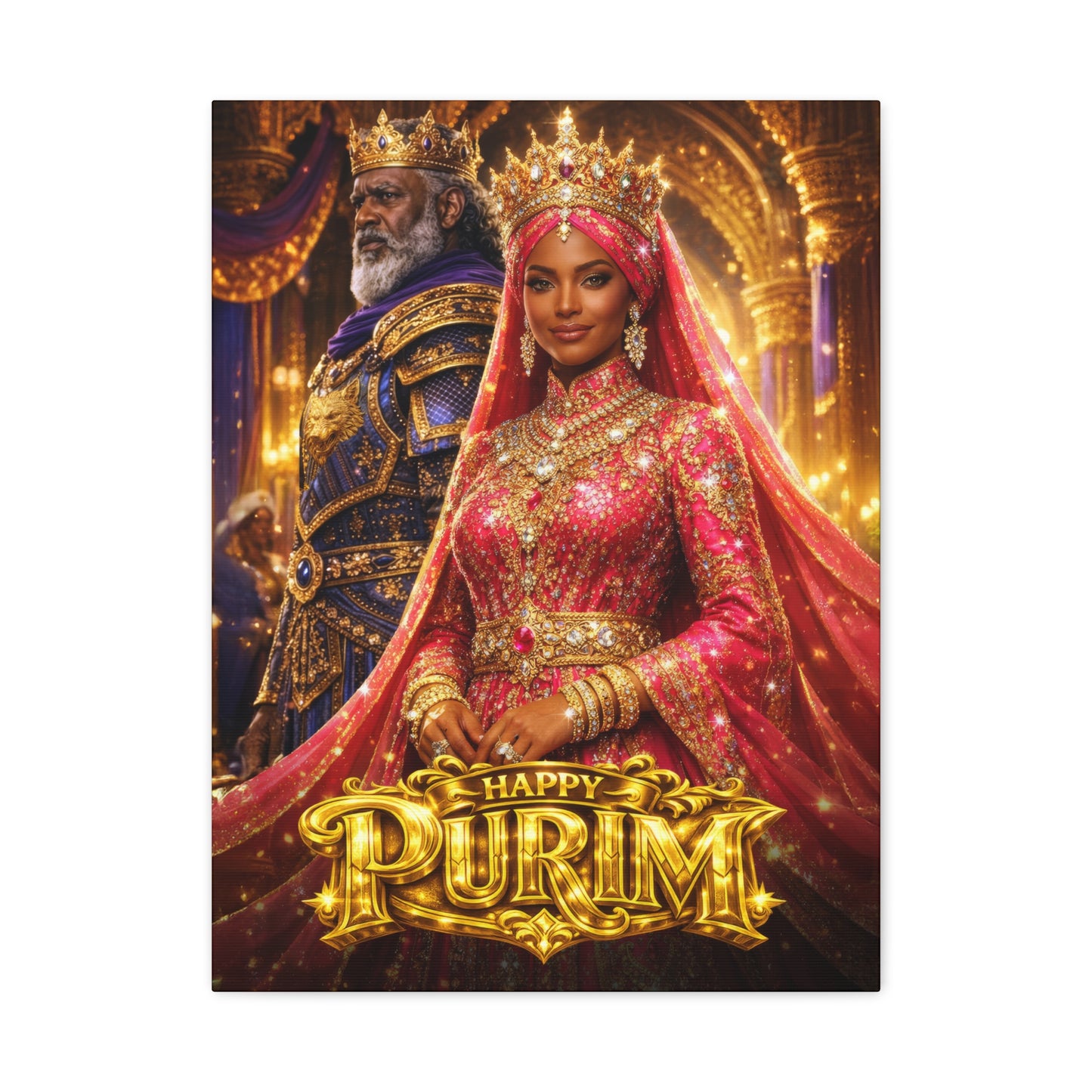 Happy Purim Canvas - Queen Esther & Mordecai