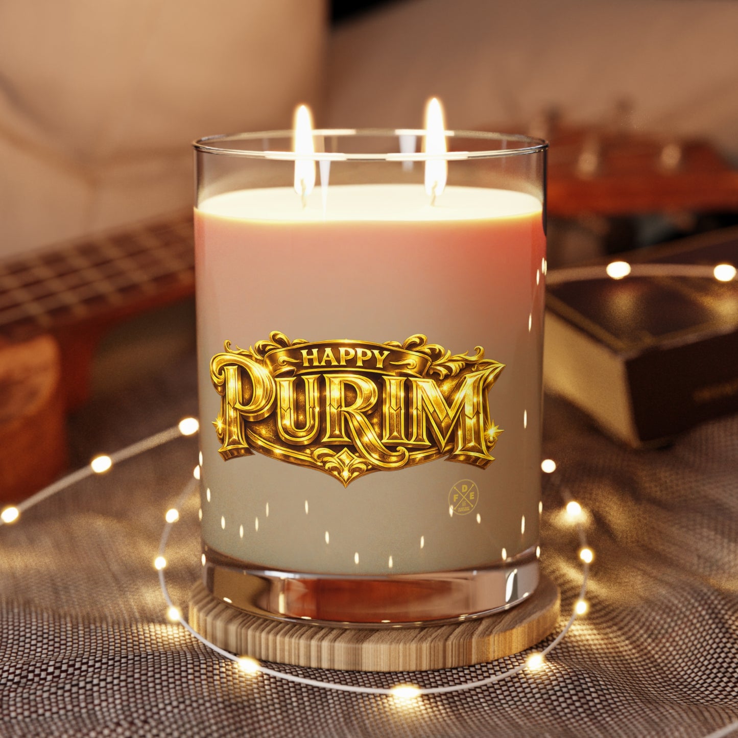 Cream & Gold Purim Scented Glass Candle (11oz)