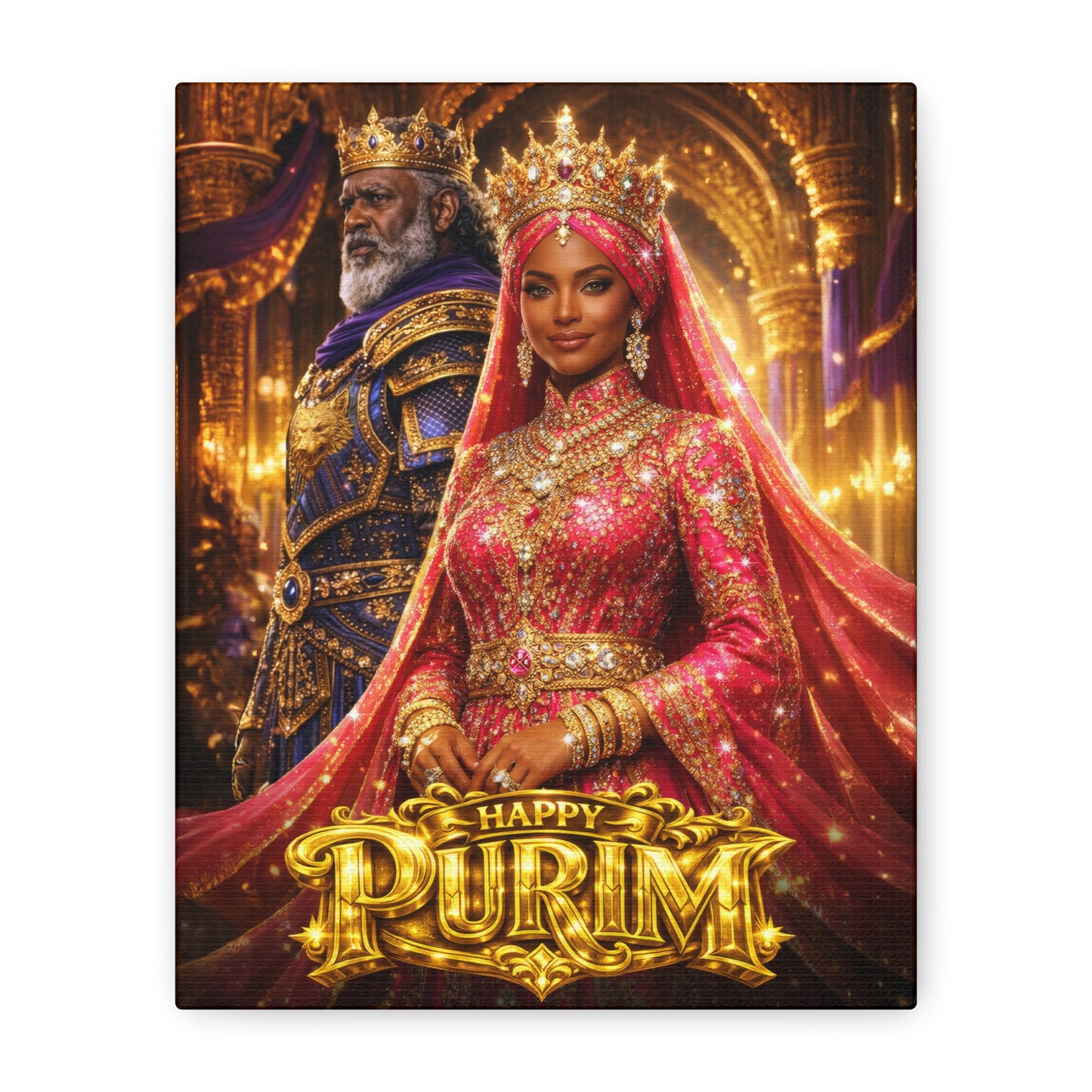 Happy Purim Canvas - Queen Esther & Mordecai