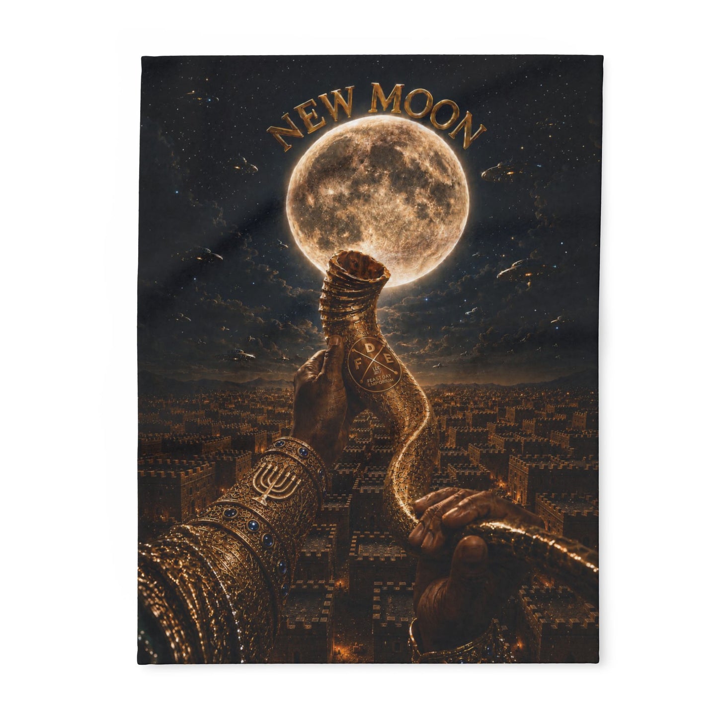 New Moon (w/ Shofar) - Fleece Blanket
