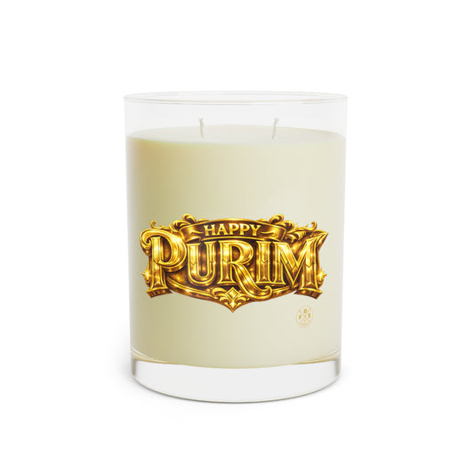Cream & Gold Purim Scented Glass Candle (11oz)