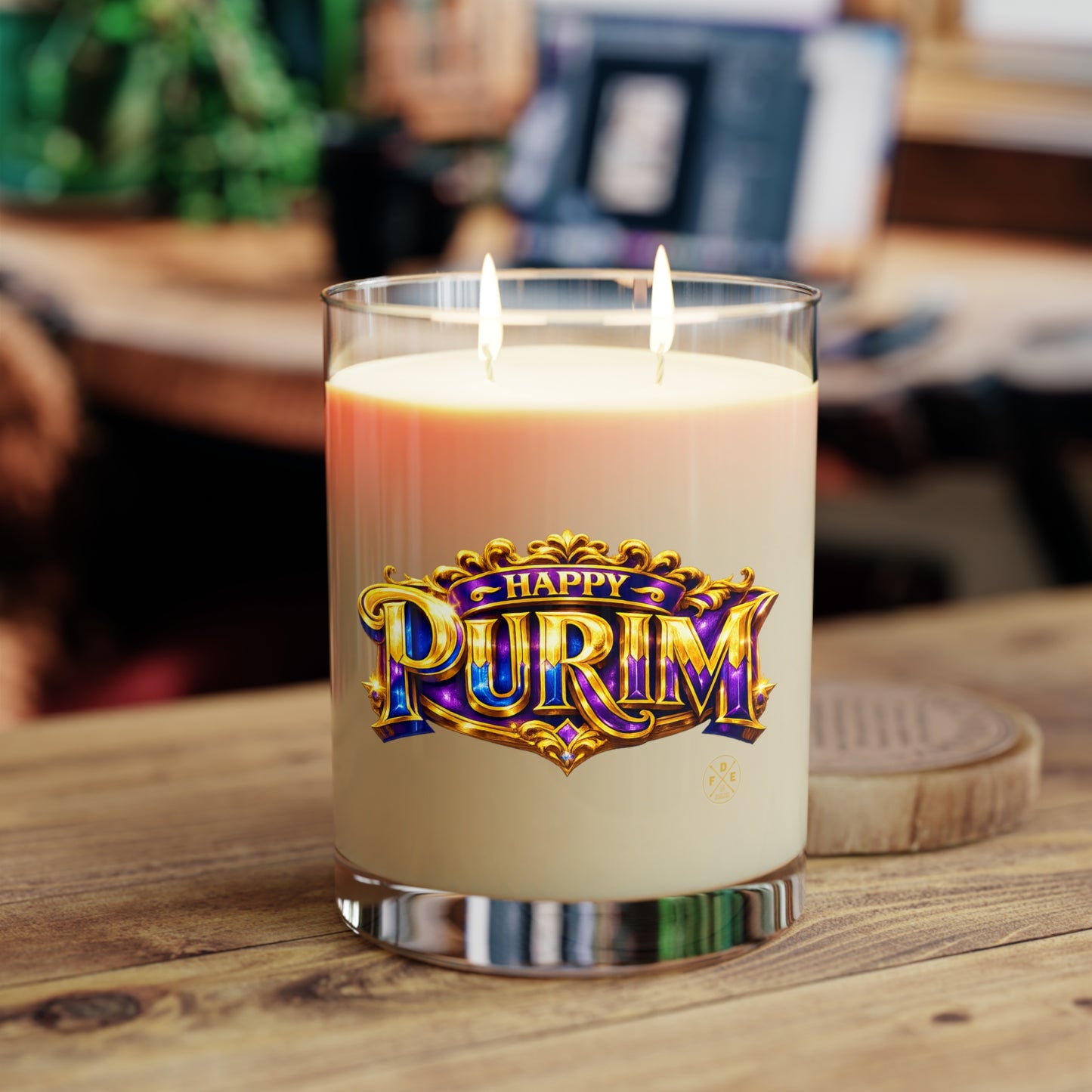 Cream & Colorful Purim Scented Glass Candle (11oz)