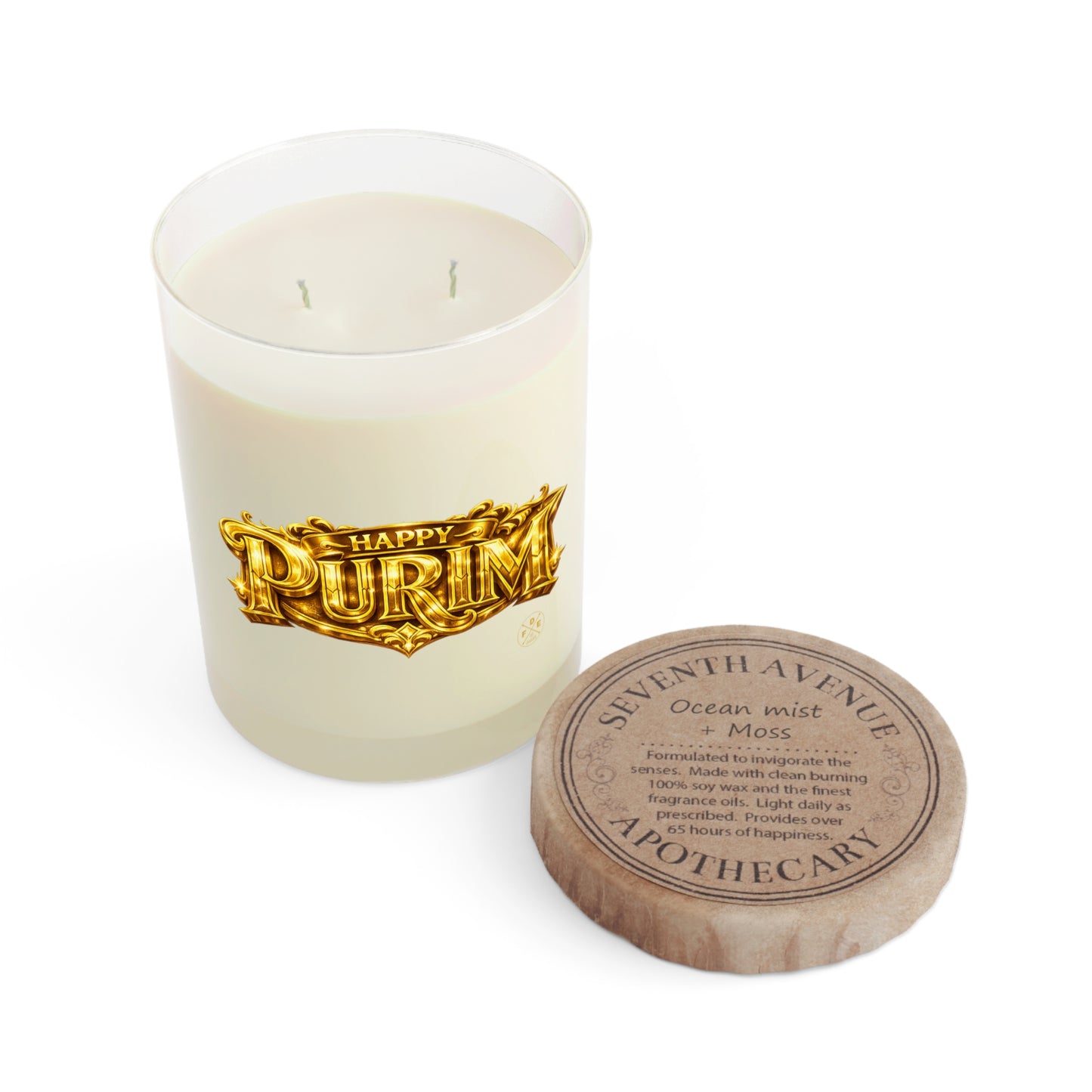 Cream & Gold Purim Scented Glass Candle (11oz)