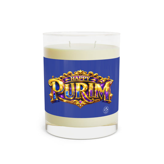 Blue & Colorful Purim Scented Glass Candle (11oz)