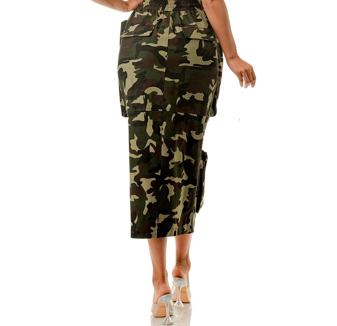 Zipper Front Utility Pockets Cargo Midi Skirt