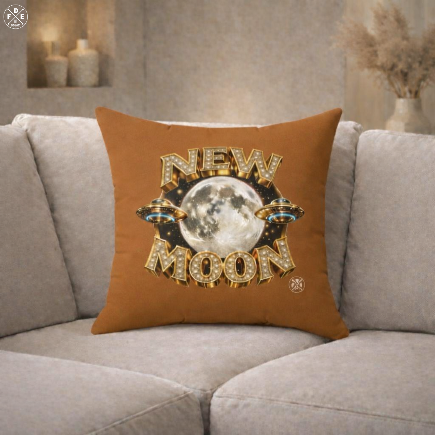 New Moon - Celestial Gold - Throw Pillow
