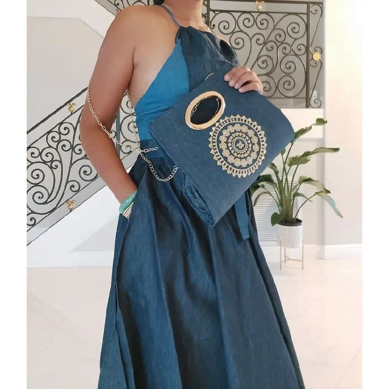 Long Denim Maxi Skirt & Purse