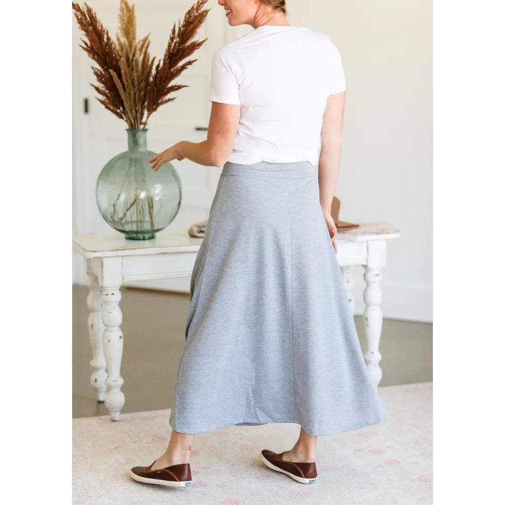 Long Black/Gray Knit A-Line Skirt