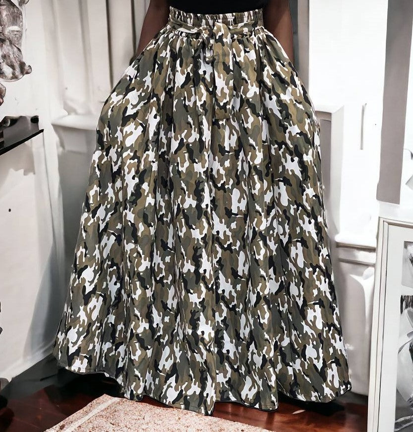 Grey Camouflage Maxi Skirt