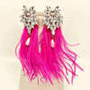 Fuchsia Feather Rhinestone Stud Earrings