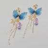 Mesh Butterfly Long Peral Rhinestone Tassel Earrings